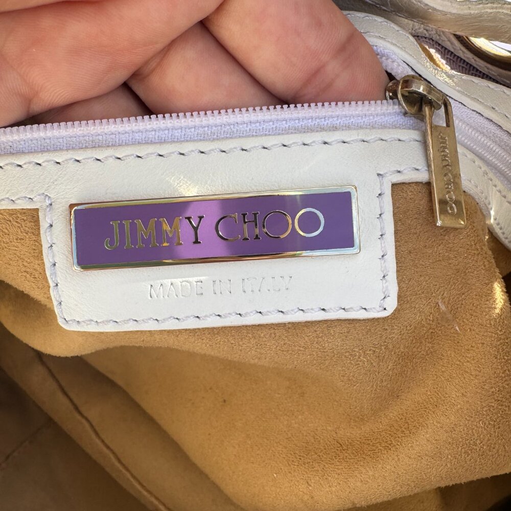 Jimmy Choo Made in Italy White Patent Leather Drawstring Tote - Picture 13 of 17